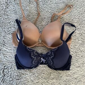 Victoria's Secret Navy and Nude Lace Bras